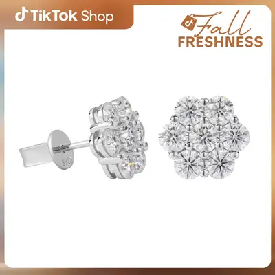 【#E266】UCCIYO Petal Earrings 925 Sterling Silver Synthetic Moissanite Inlay Jewelry Earrings Unisex Fine Jewelry Hip Hop ...