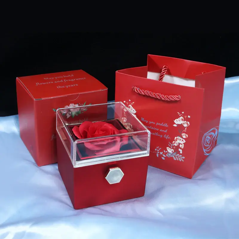 Rotating Soap Flower Rose Gift Box Creative Rotating Rose Jewelry Packaging Box Valentine's Day Gift For Women | Color: Red