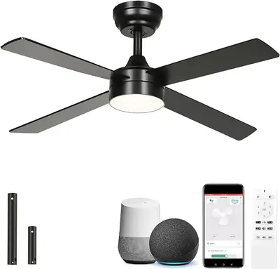 Yitahome 48 Inch Black Ceiling Fan with Lights and Remote,4 Blades, App Control, Modern Smart Ceiling Fan Compatible with Ale...