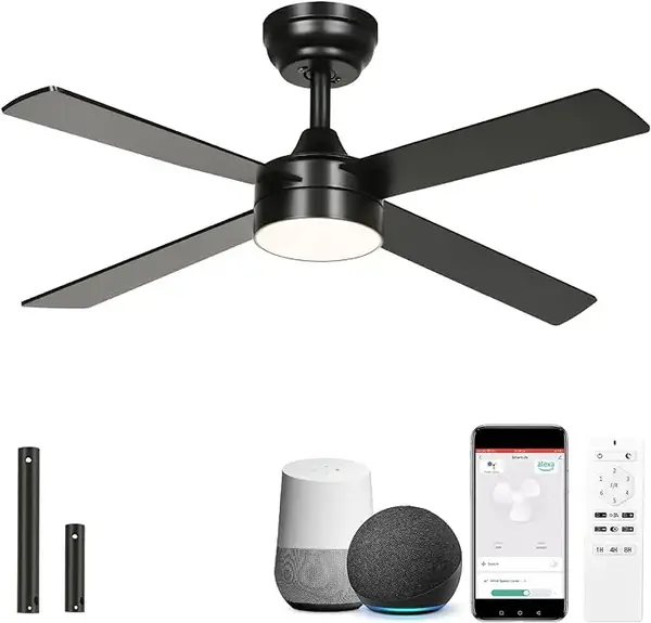 Yitahome 48 Inch Black Ceiling Fan with Lights and Remote,4 Blades, App Control, Modern Smart Ceiling Fan Compatible with Ale...