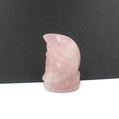 Natural Rose Quartz Moon with Human Face Figurines Statues for Home Office Desktop Decoration