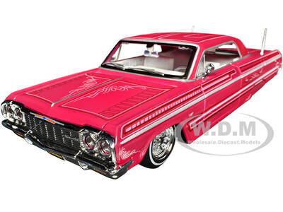 1964 Chevrolet Impala SS Lowrider Pink with Graphics and White Interior Lowriders Maisto Design Series 1/26 Diecast Model...
