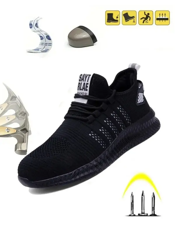 2024 Summer Striped Lace Up Sports Shoes, Lightweight Work Running Sneakers for Men, Round Toe Anti-odor Work Shoes, Boy's Wa...