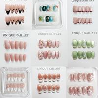 C21-C33 Handmade Press On False Nails Coffin Almond Square Hand Drawn Stick on Nails