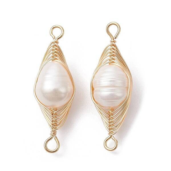Natural Cultured Freshwater Pearl Copper Wire Wrapped Connector Charms