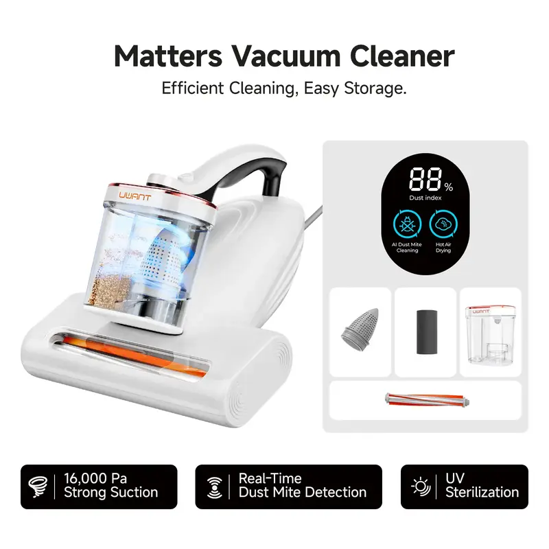 Uwant Anti-allergen Bed Vacuum Cleaner with UV Sterilization & Heating, Mattress Vacuum, Mite Remover Machine, 450W 16Kpa 360...