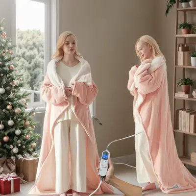 Cosybay Wearable heated blanket with foot pockets,Overheat protection Electric wearable blanket,10 heating levels,1-12 time s...