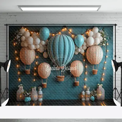Retro Blue Balloons Lighted Cake Smash Backdrop - Aperturee