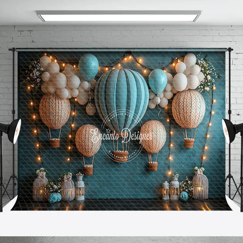 Retro Blue Balloons Lighted Cake Smash Backdrop - Aperturee