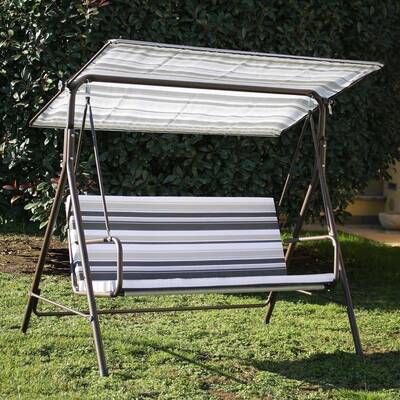 SUNJOY 2-Seat Italian-Made Patio Swing Chair with Adjustable Canopy and Cushions – Stripe