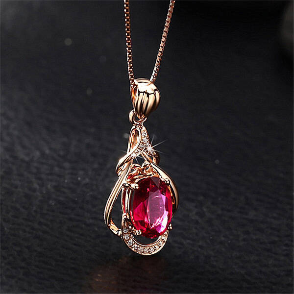 Teardrop 925 Sterling Silver Pave Natural Red Tourmaline Pendant Necklaces for Women