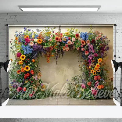 Spring Colorful Floral Arch Wall Photography Backdrop - Aperturee