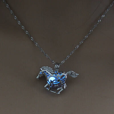 Alloy Horse Cage Pendant Necklace with Synthetic Luminous Stone