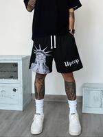Men's Statue Of Liberty Graphic Print Drawstring Waist Shorts, Regular Fit Street Fashion Casual Breathable Comfortable Pocke...