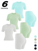 Women's Solid Color Tee & High Waist Skinny Shorts Tracksuit Set, Sporty Casual Breathable Set for Yoga Gym Workout Running, ...