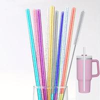 Reusable Glitter Straws Set, 1 Set Including Straws & 1 Count Cleaning Brush without Cups, Durable and Unbreakable Straws for...