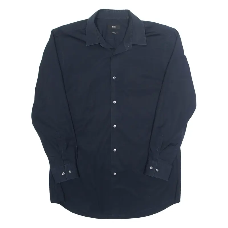 BOSS HUGO BOSS Slim Fit Mens Plain Shirt Blue Long Sleeve L