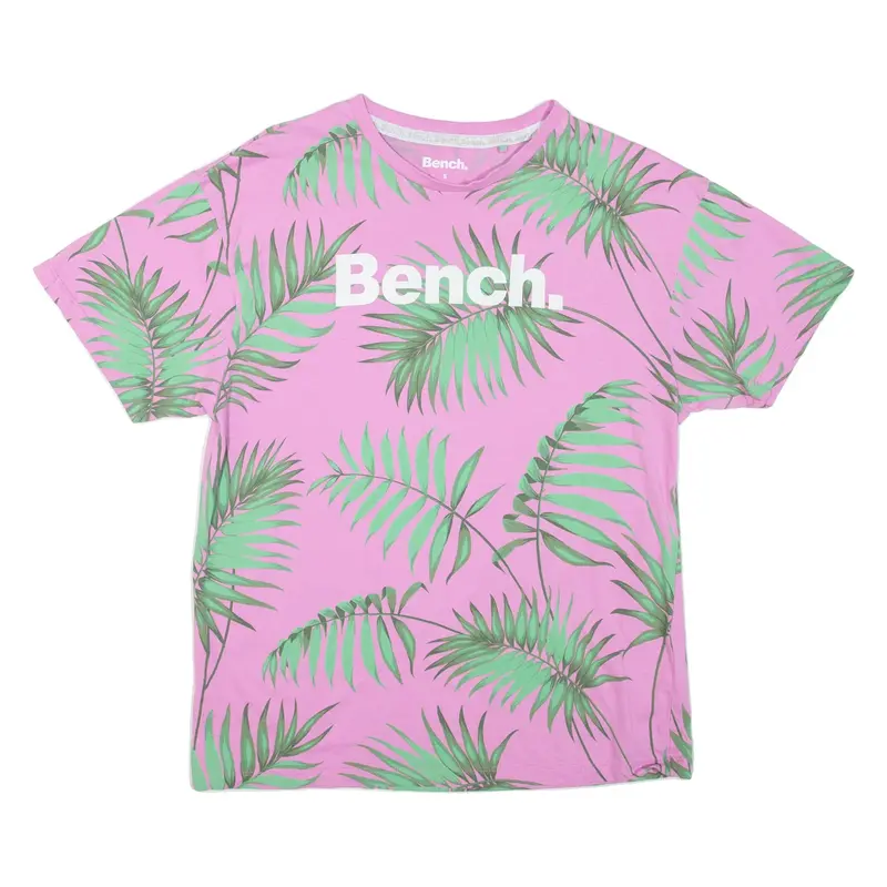 BENCH Tropical Mens T-Shirt Pink Crew Neck S