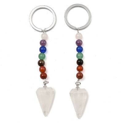 Natural Quartz Crystal Cone Pendant Keychain