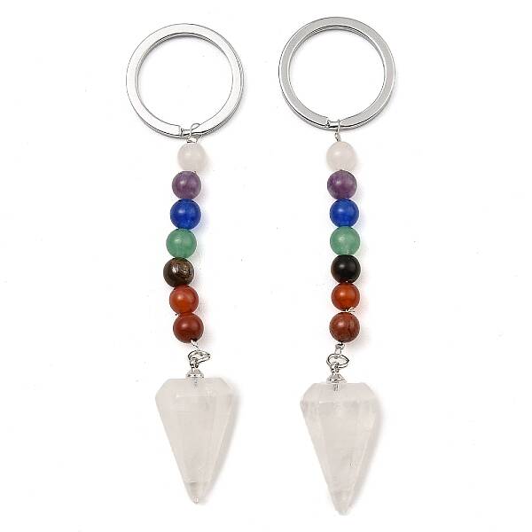 Natural Quartz Crystal Cone Pendant Keychain
