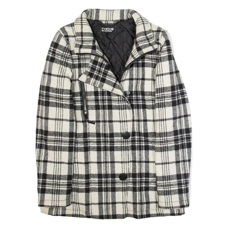 FIRETRAP Womens Jacket White Wool Plaid M