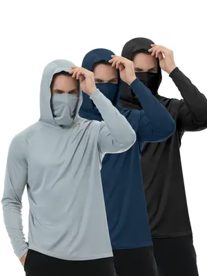 3 PACKS Men's Athletic Hoodies Long Sleeve Fishing Shirts for Men Hooded Set with Face Mask