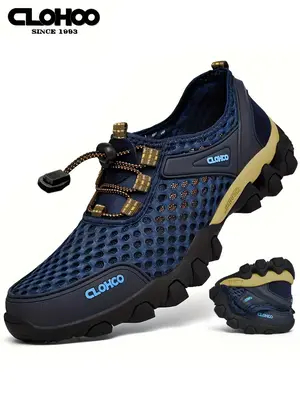 Clohoo Letter Label Lace Up Low Top Sneakers, Casual Sporty Breathable Comfortable Contrast Mesh Running Shoes for Men, Male ...