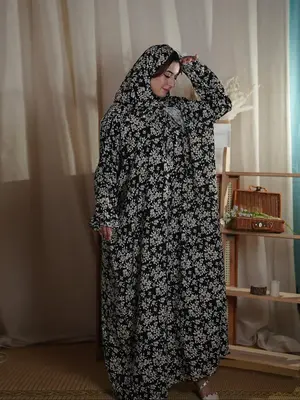 Women's All Over Print Long Sleeve Dress, Modest Casual Dress for Daily Wear, Women's Islamic Clothing for All Seasons