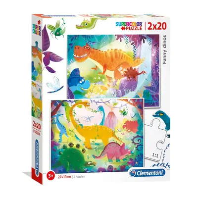 Duo Set, Clementoni, Supercolor, Funny Dinos, Puzzle, Unisex, 3+ years, 2 x 20 pieces