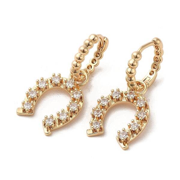 Brass Micro Pave Cubic Zirconia Dangle Hoop Earrings