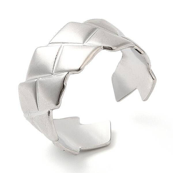 Non-Tarnish 304 Stainless Steel Rhombus Open Cuff Ring for Women