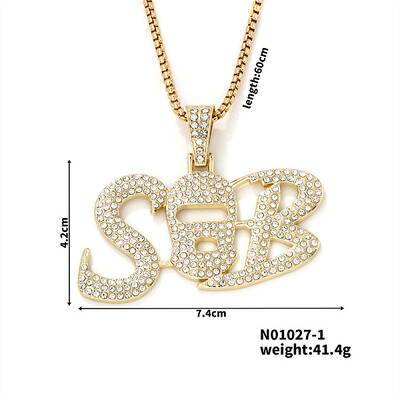 Hip-hop Brand Alloy Crystal Rhinestone SB Letter Pendant Necklaces