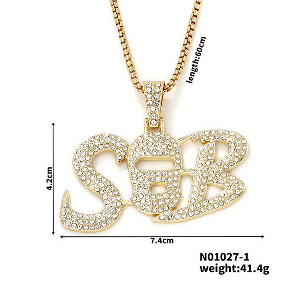Hip-hop Brand Alloy Crystal Rhinestone SB Letter Pendant Necklaces