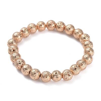 Electroplated Natural Lava Rock Beads Stretch Bracelets