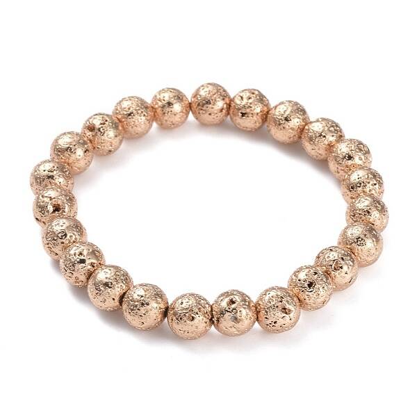 Electroplated Natural Lava Rock Beads Stretch Bracelets