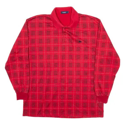 BURBERRY Mens Polo Shirt Red Check Long Sleeve XL