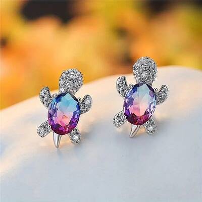 Tortoise Zinc Alloy Cubic Zirconia Stud Earrings