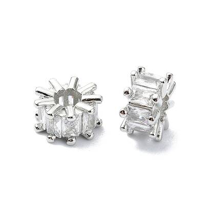 Rack Plating Brass Micro Pave Clear Cubic Zirconia Beads