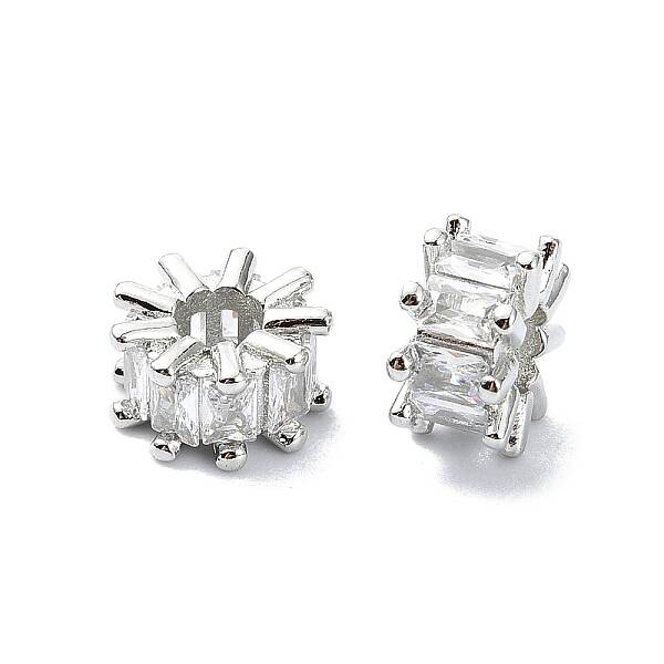 Rack Plating Brass Micro Pave Clear Cubic Zirconia Beads