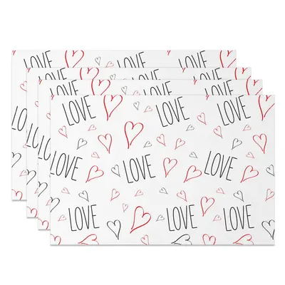 Aperturee Romantic Black Line Love Red Heart Set Of 4 Placemats, 14x12 Inch, 15.8 USD, NYJY00392-S, placemats