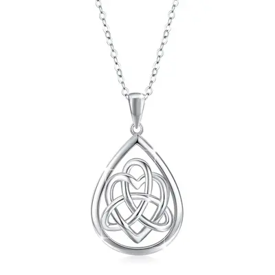 Sterling Silver Celtic Knot & Drop Shape Pendant Necklace