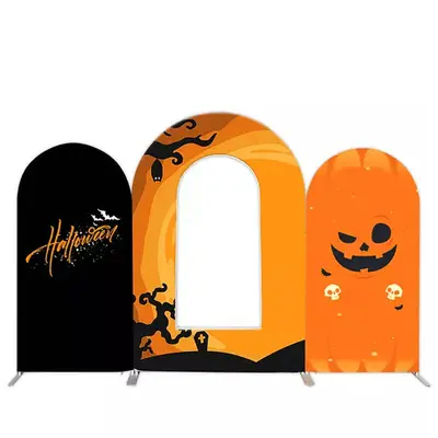 Aperturee Orange Black Bat Halloween Party Arch Backdrop Kit | Custom Chiara Arched Covers | Wedding Arch Backdrop | Chiara W...