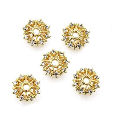 Flower Brass Micro Pave Cubic Zirconia Bead Caps