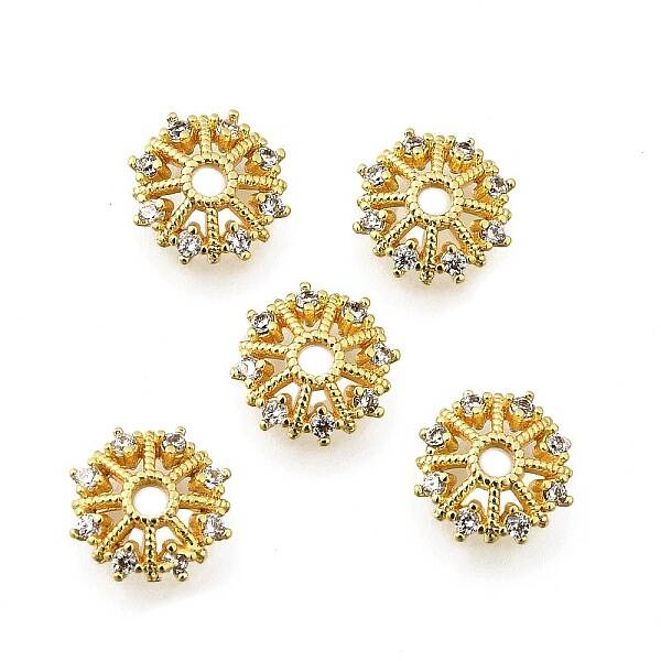 Flower Brass Micro Pave Cubic Zirconia Bead Caps