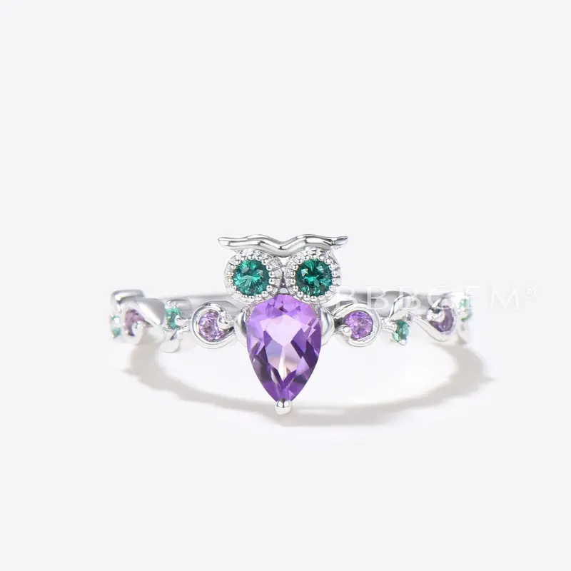 Owl Amethyst Engagement Ring Twig Vine Pear Cut Amethyst Ring