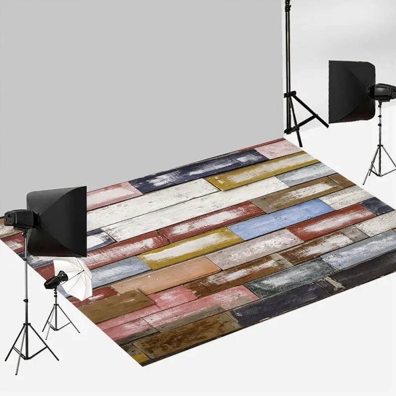 Aperturee White Paint Colorful Board Wooden Floor Backdrop | Fabric Floor For Photography | Fabric Floor Mat Photography | Ph...