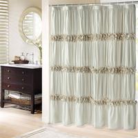 HIG Chic Ruffled Fabric Shower Curtain, French Country Floral Microfiber Bath Curtain for Guest Bathroom, 1 PC Flower Butterf...