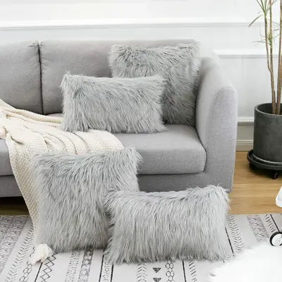 Imitation Wool Pillowcase without Pillow Core, Fuzzy Back Cushion Cover, Square Soft Pillow Cover For Home Sofa Bed