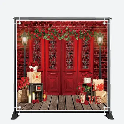 Retro Red Brick Wall Floral Valentines Day Backdrop - Aperturee