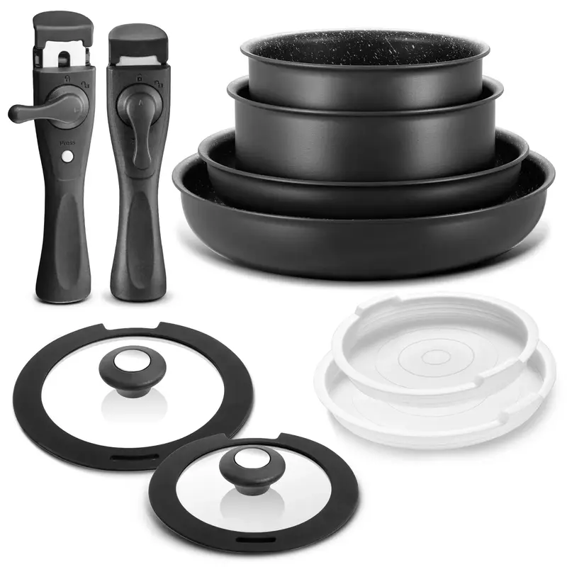 BEZIA Induction Cookware Set 10 Pieces/13 Pieces, Nonstick Pots and Pans Set with Removable Handles, for All Hobs, Stackable ...
